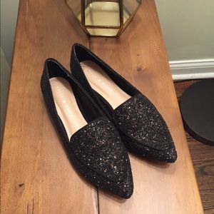 Black glitter loafers